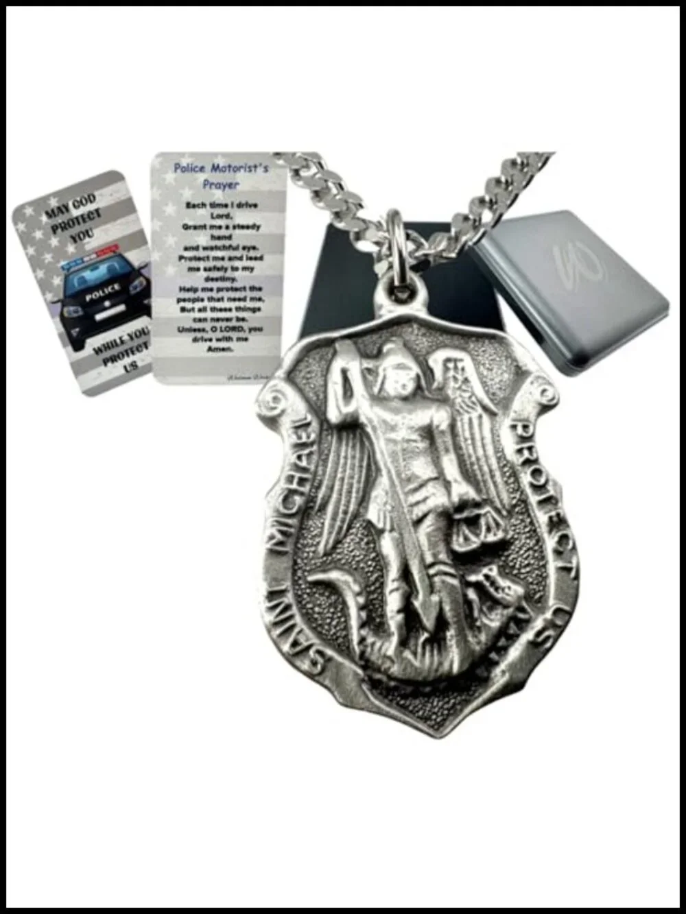 Saint Michael Medal Necklace Pewter Pendant